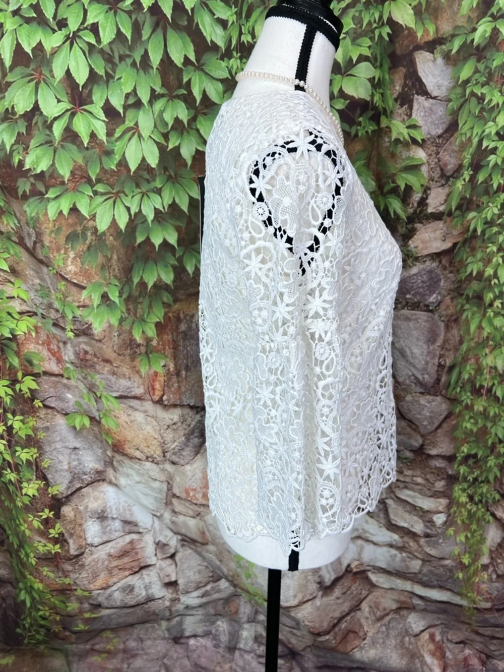 NWT ZARA Cottagecore Crewneck White Lace Bell Sleeve Blouse, XS